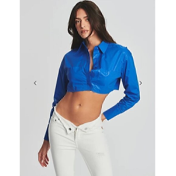 SER.O.YA CHI WAX COATED CROP TOP, 5 BOTTON DOWN, LONG SLEEVE, SUPER CROP, SMALL - Picture 1 of 12